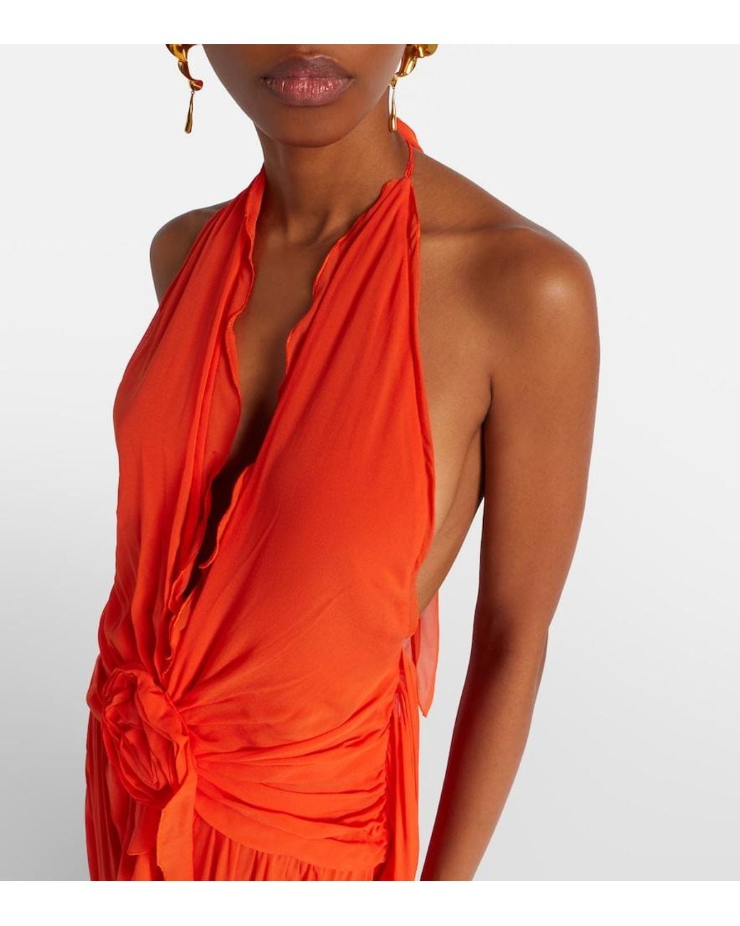 Blumarine Red Ruffled Georgette Gown