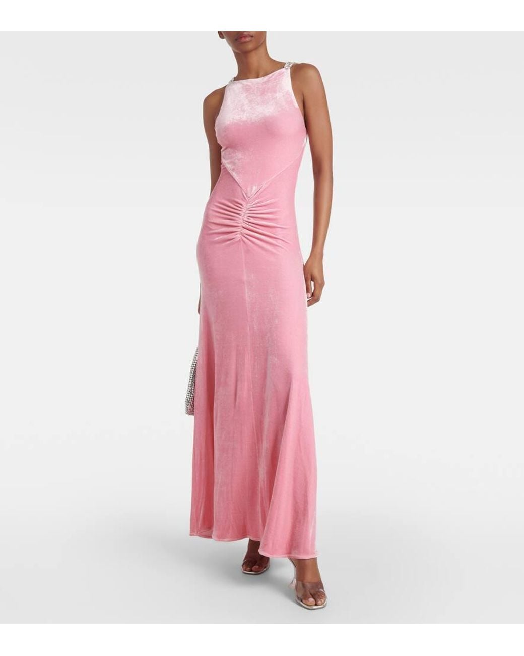 Rabanne Pink Verzierte Robe Aus Samt