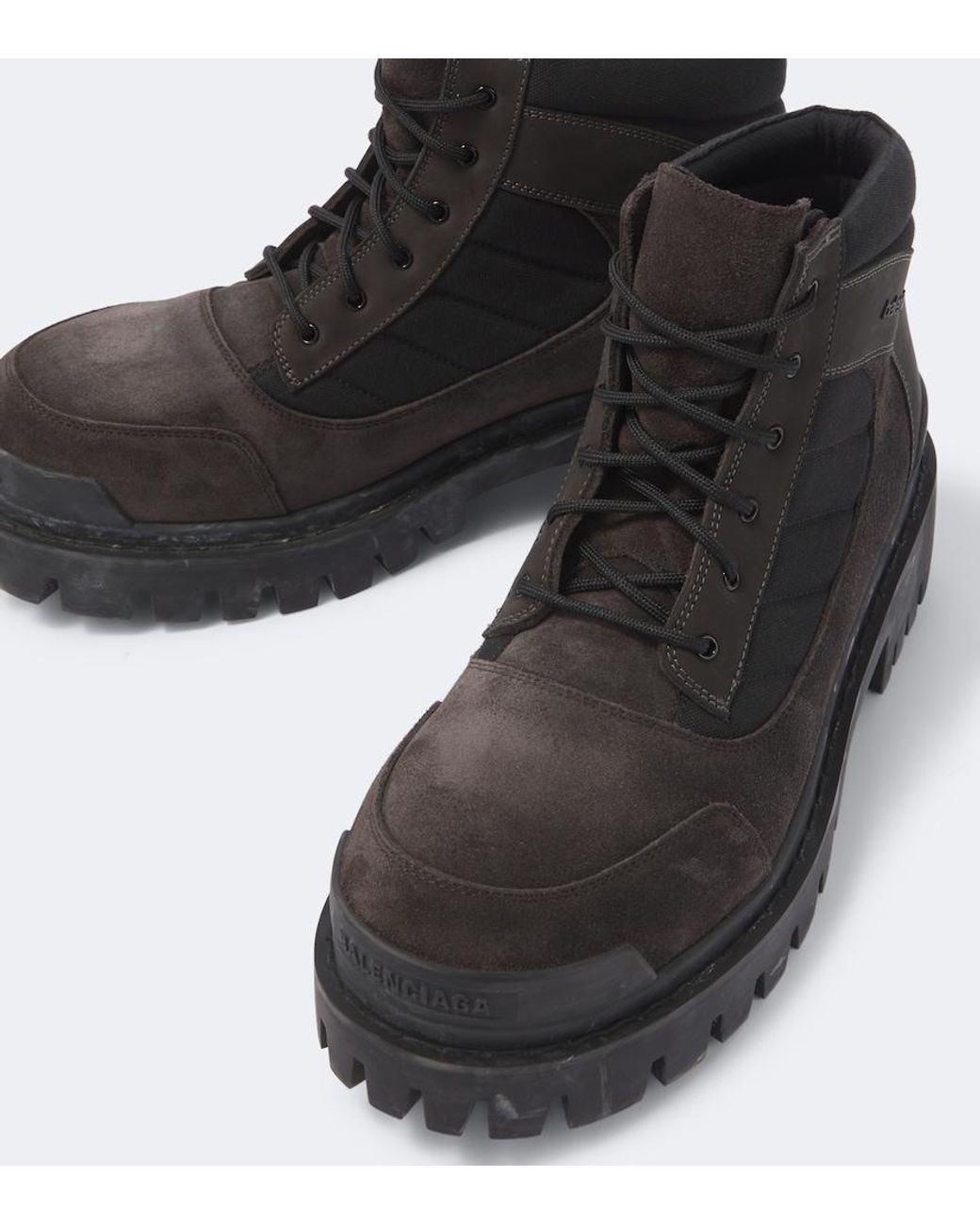 Balenciaga Black Combat Strike Suede-Trimmed Lace-Up Boots for men