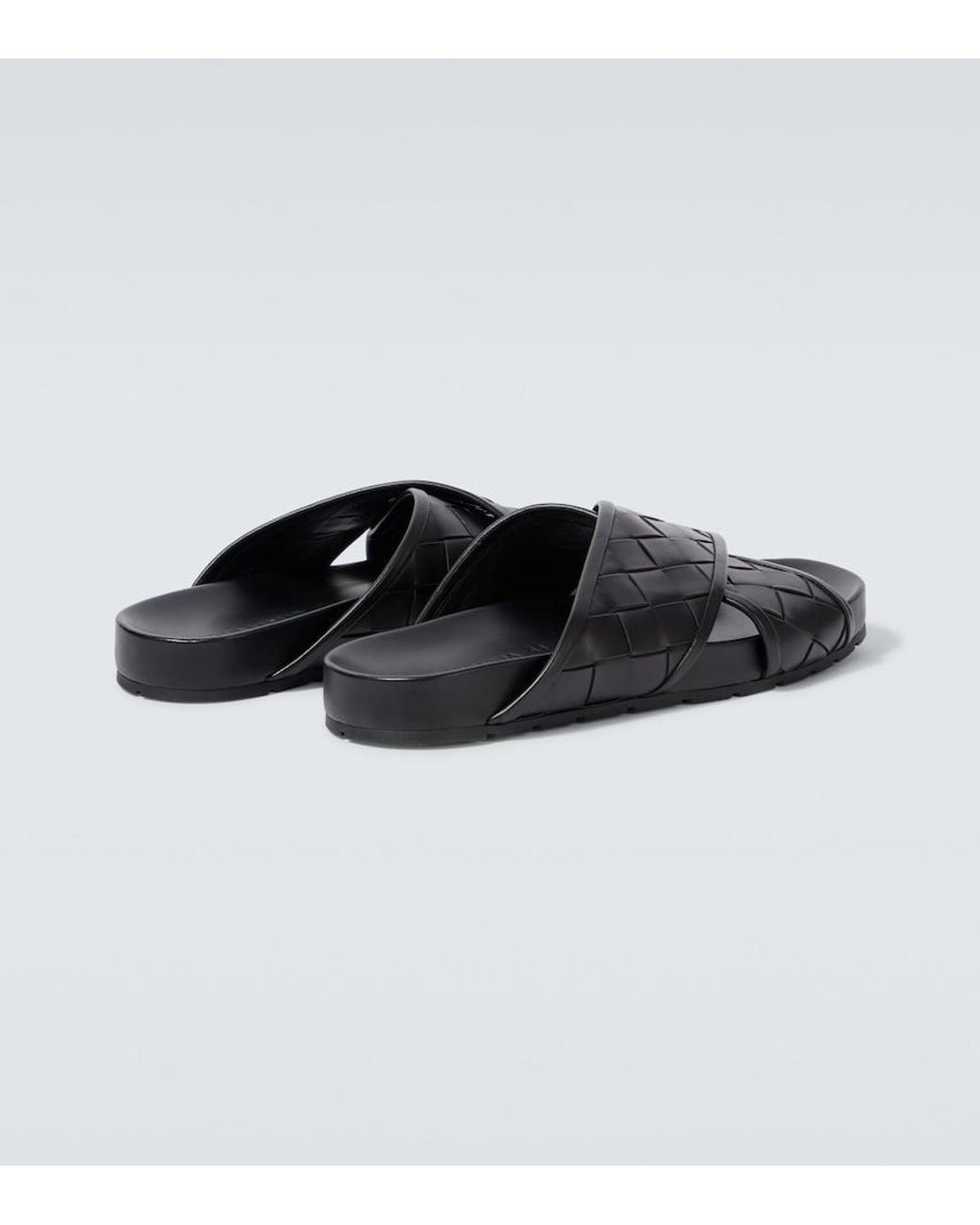 Bottega Veneta Black Leather Tarik Slides for men