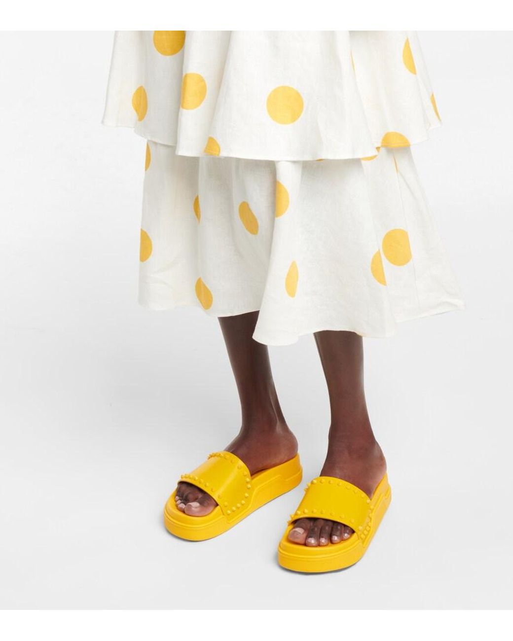 Christian Louboutin Yellow Pool Stud Embellished Slides