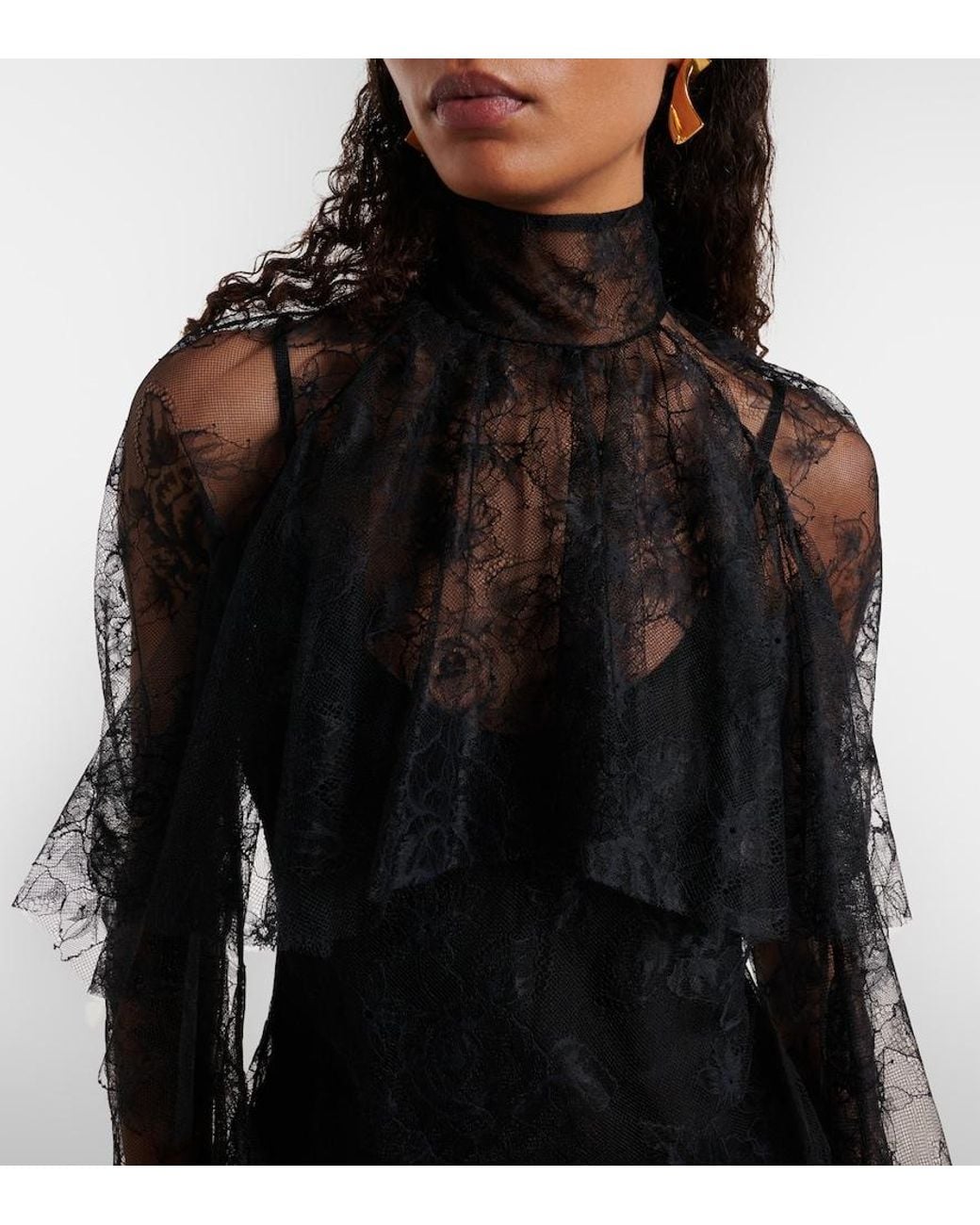 Blumarine Black Ruffled Sheer Lace Blouse