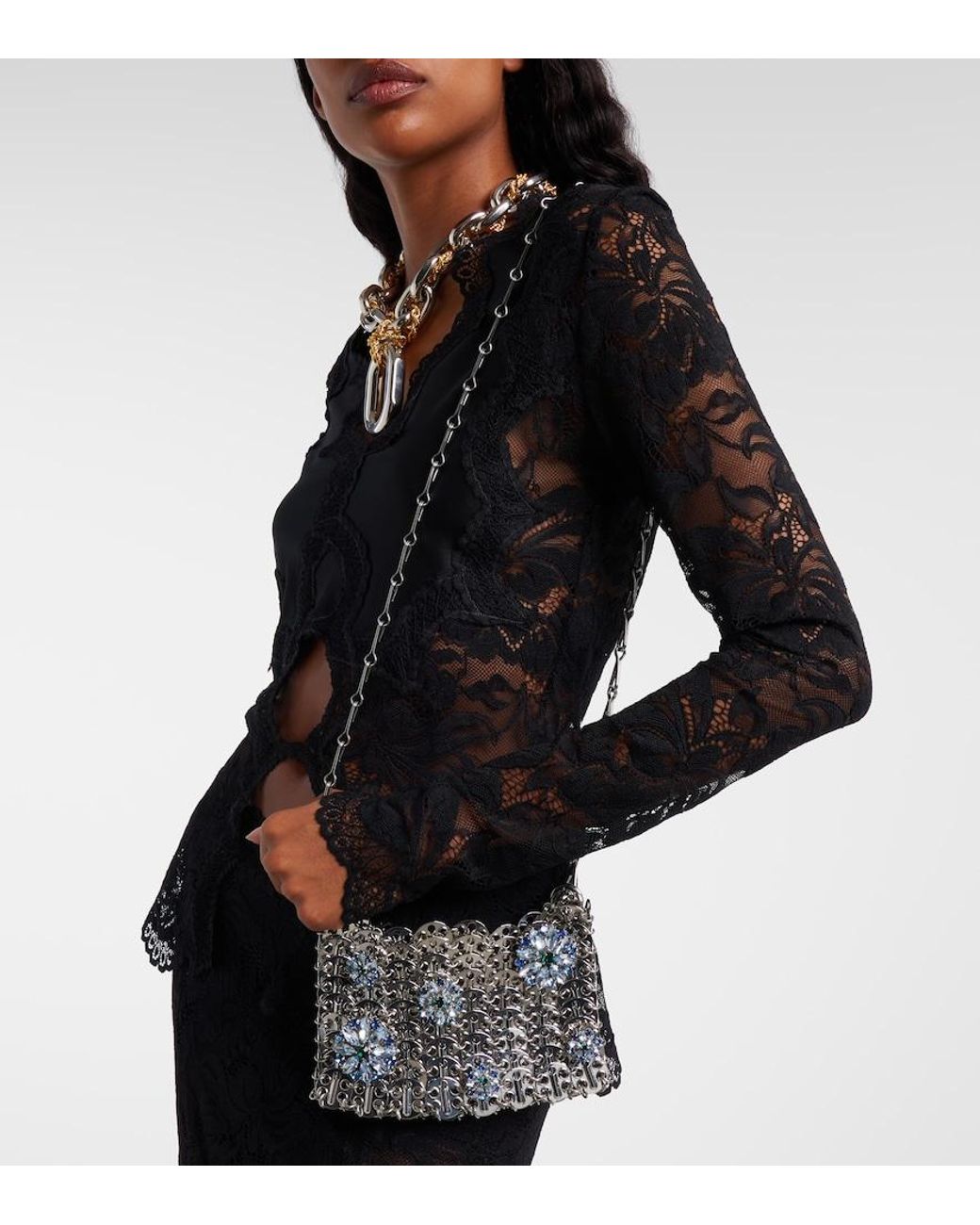 Rabanne White 1969 Nano Embellished Shoulder Bag