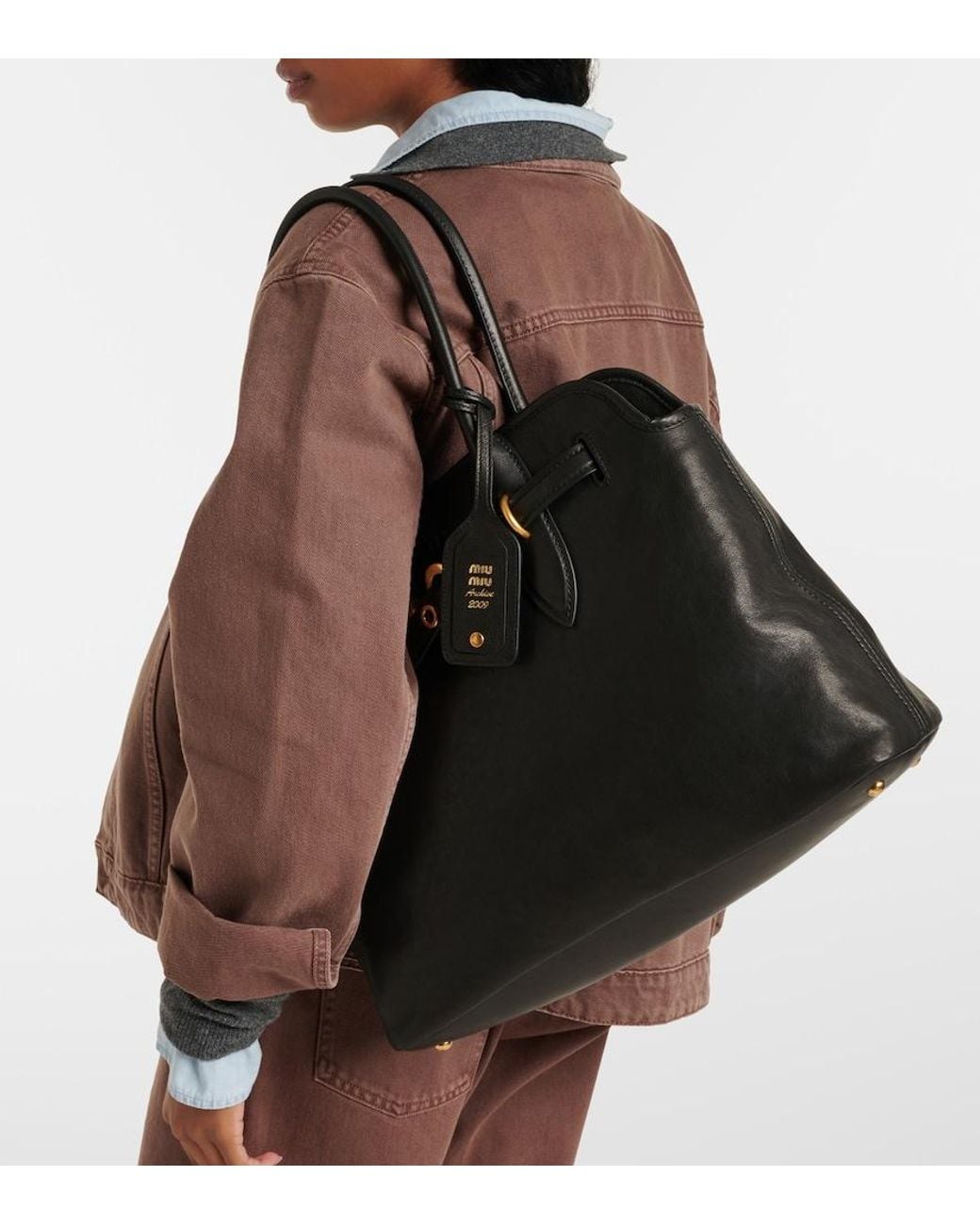 Miu Miu Black Aventure Medium Leather Tote Bag