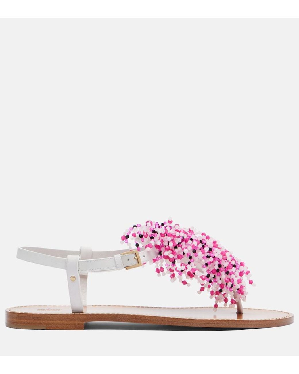 Emilio Pucci Pink Embroidery Beaded Leather Sandals