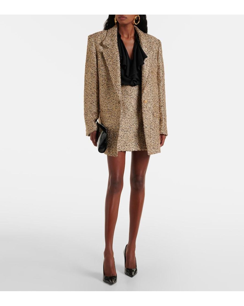Alessandra Rich Natural Lame Tweed Miniskirt
