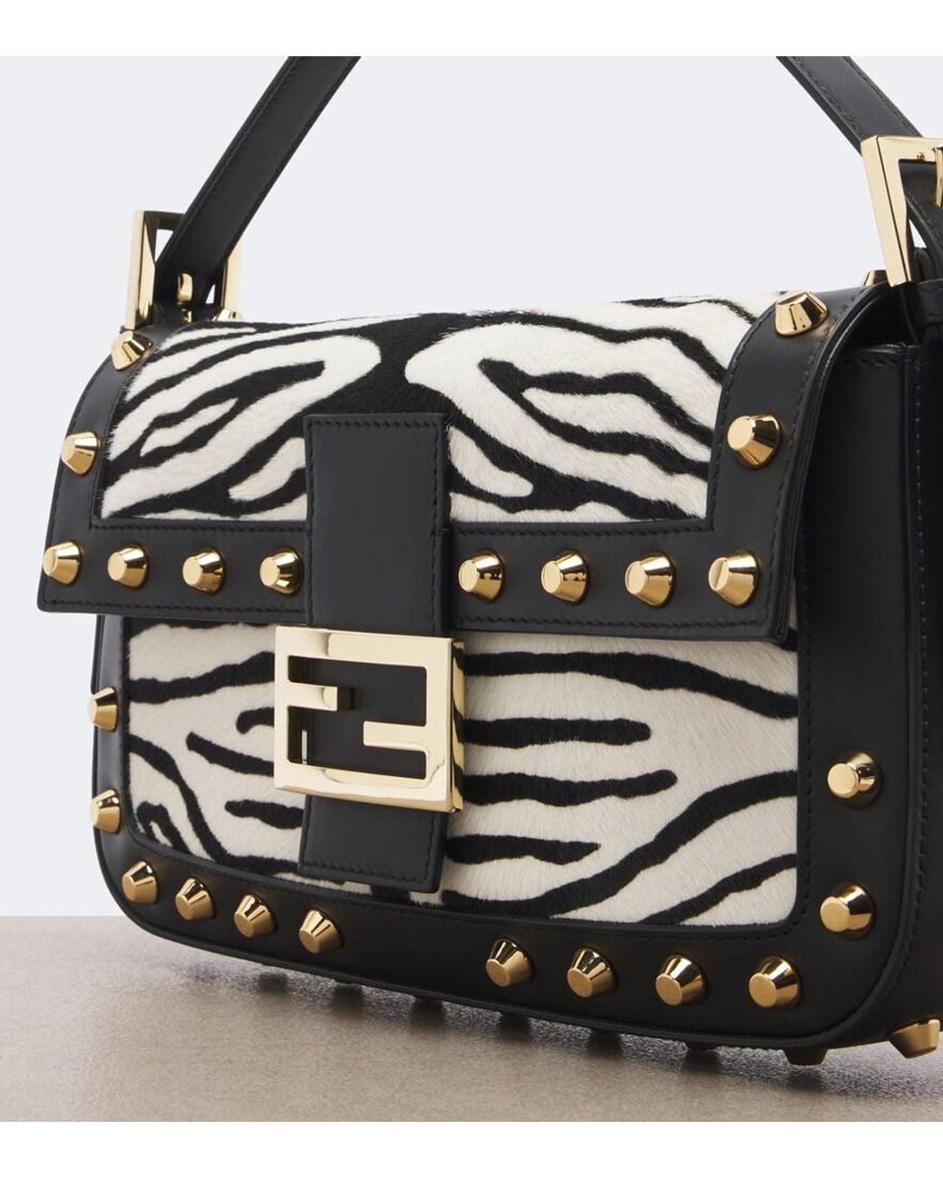 Fendi Metallic Baguette 26424 Calf Hair Shoulder Bag
