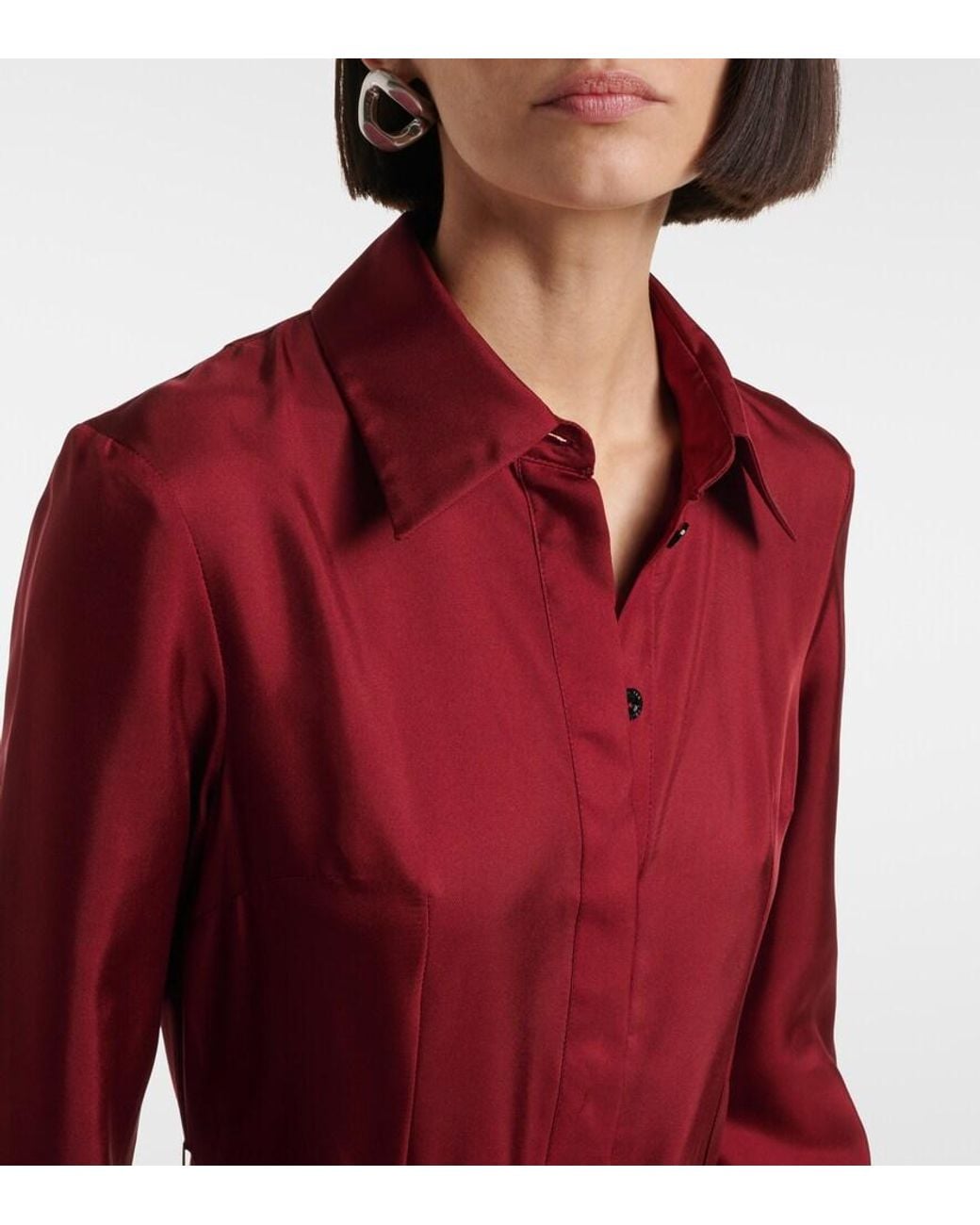 Emilia Wickstead Red Riko Belted Silk Twill Shirt Dress