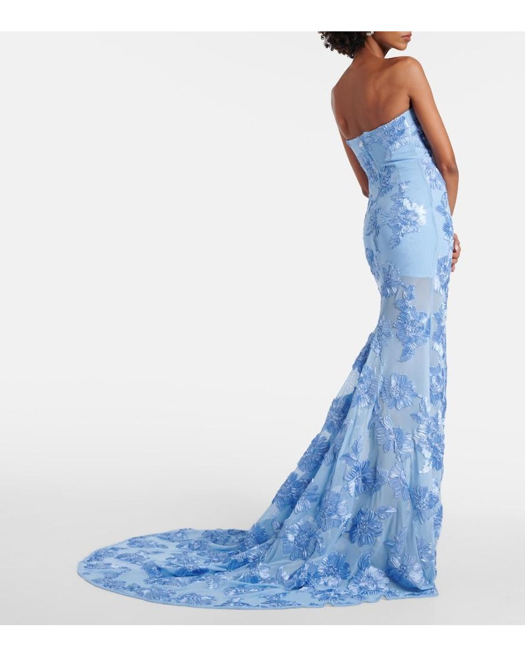 ROTATE BIRGER CHRISTENSEN Alberty Floral-Applique Mesh Gown in Blue | Lyst
