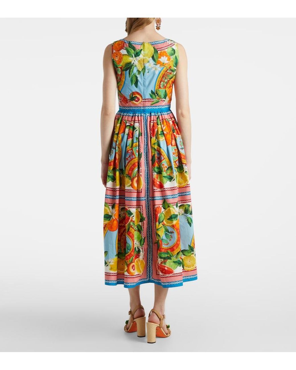 Dolce & Gabbana White Taormina Printed Cotton Midi Dress