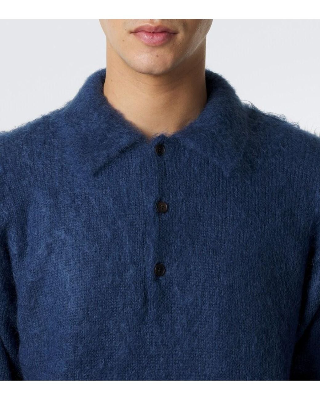 Auralee Blue Mohair And Wool Polo Sweater for men