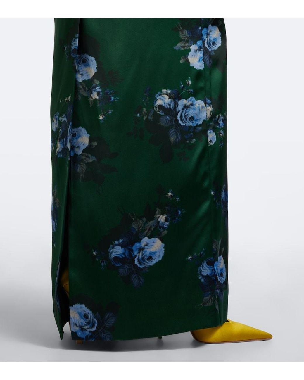 Erdem Green Belted Floral Duchess Satin Gown