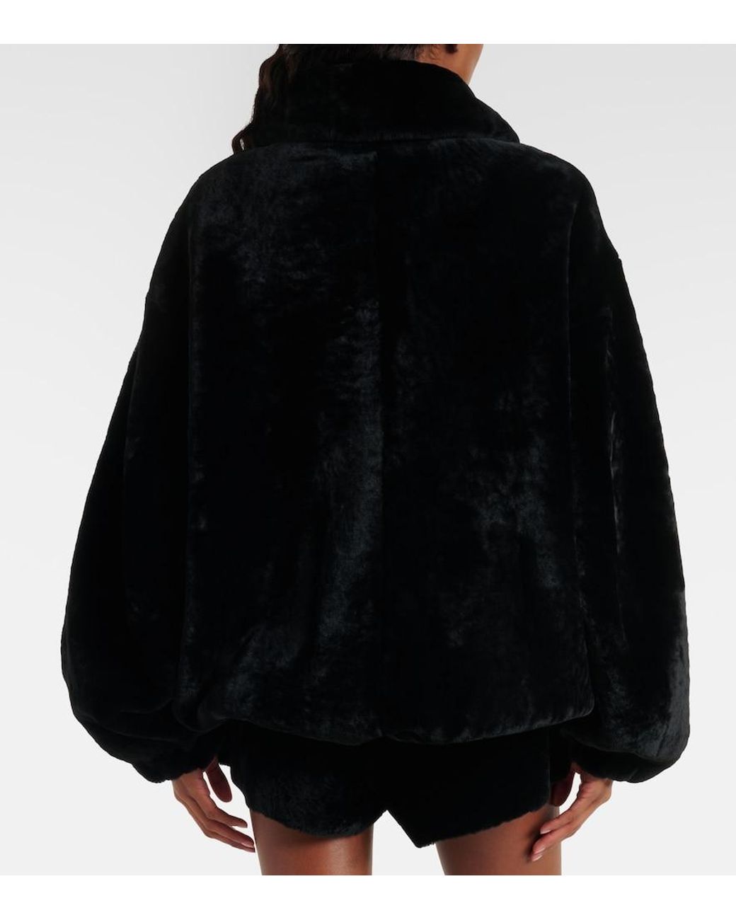 Nour Hammour Black Plush Shearling Jacket