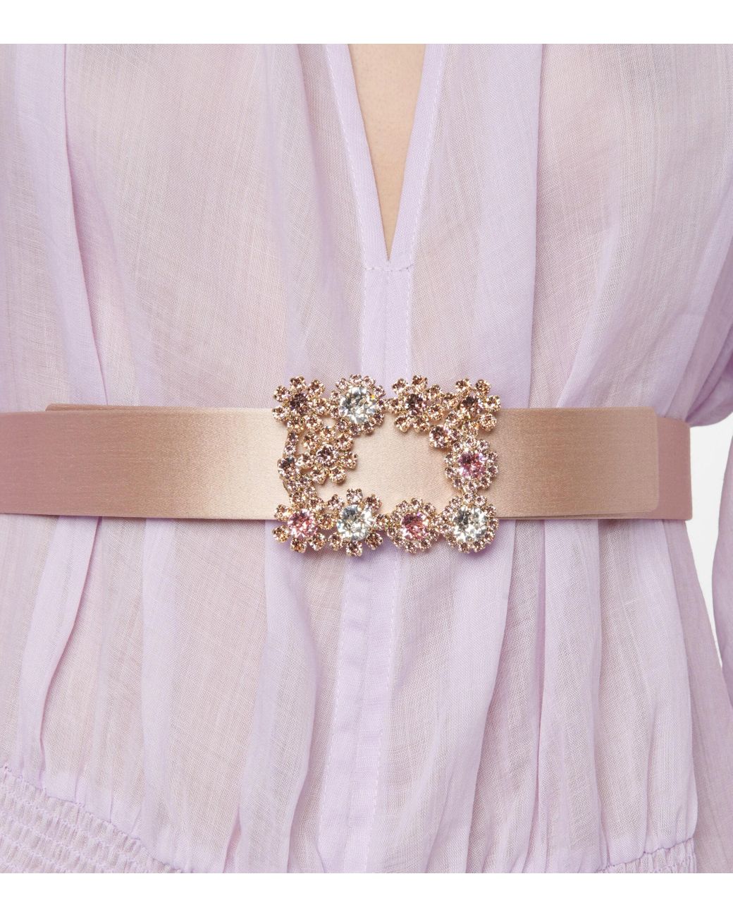 Roger Vivier Flower Strass Silk Satin Belt in Pink | Lyst