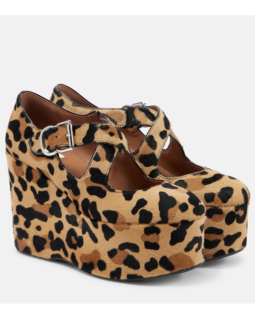 Alaïa Brown Criss Cross Leopard-Print Calf Hair Wedges