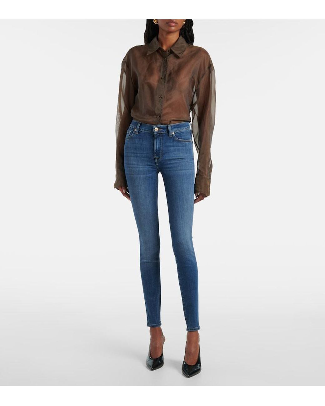 7 For All Mankind Blue Hw High-Waist Skinny Jeans