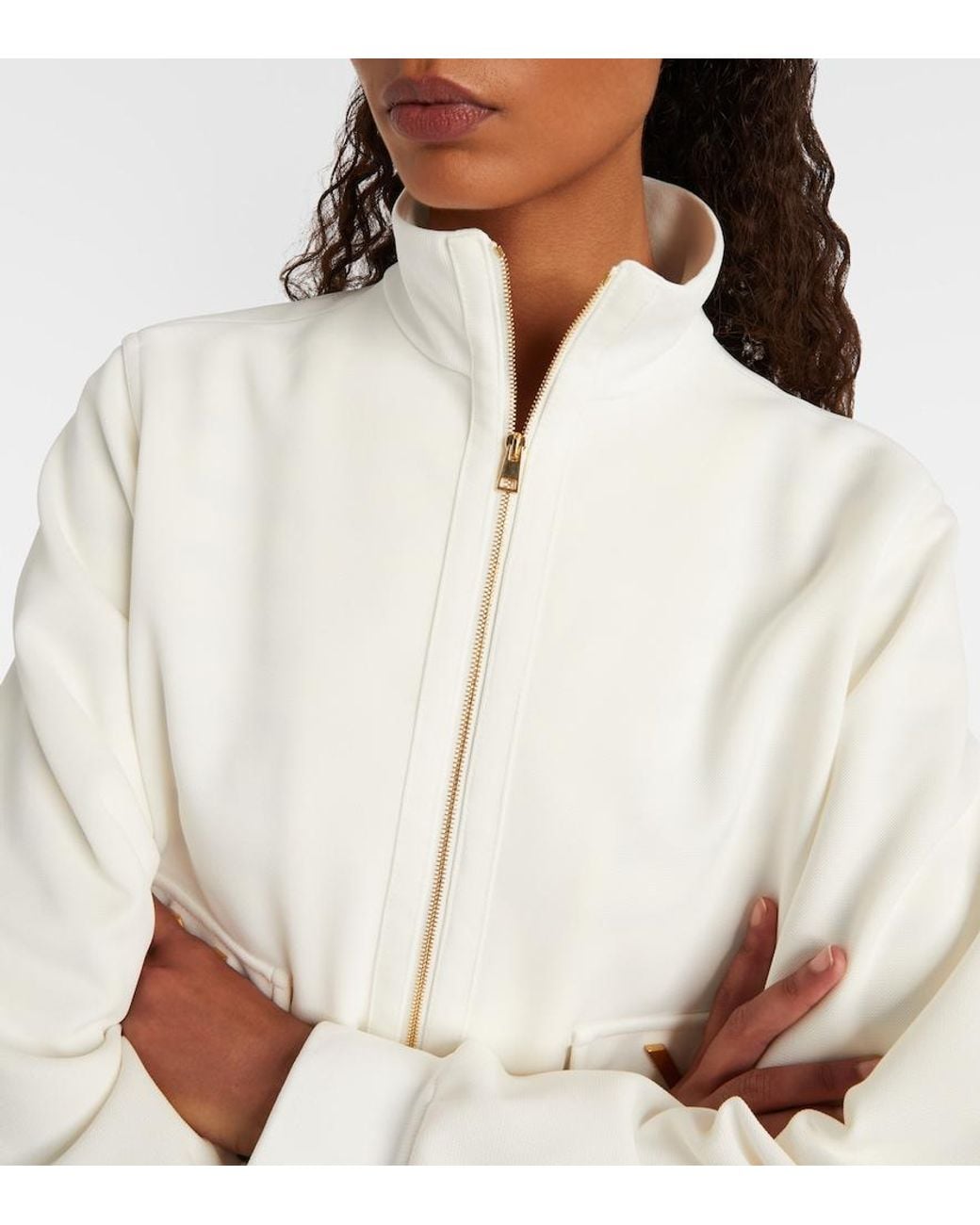 Valentino White Logo Jersey Zip-Up Sweatshirt