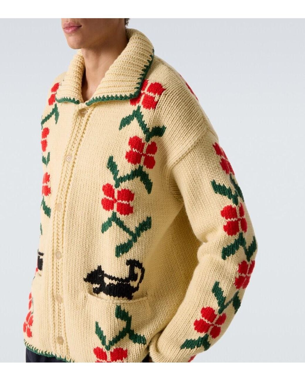 Bode Natural Pirate Ship Virgin Wool Cardigan for men