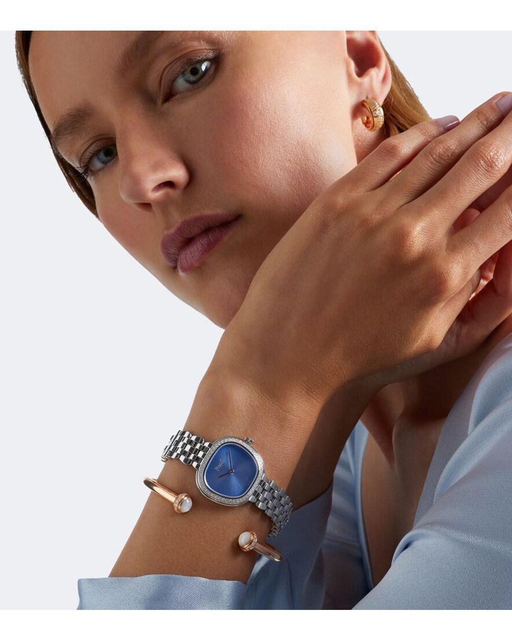 Piaget Blue Sixtie Embellished Stainless Steel Watch
