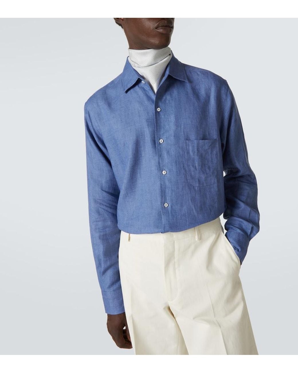 Loro Piana Blue Andre Linen Shirt for men