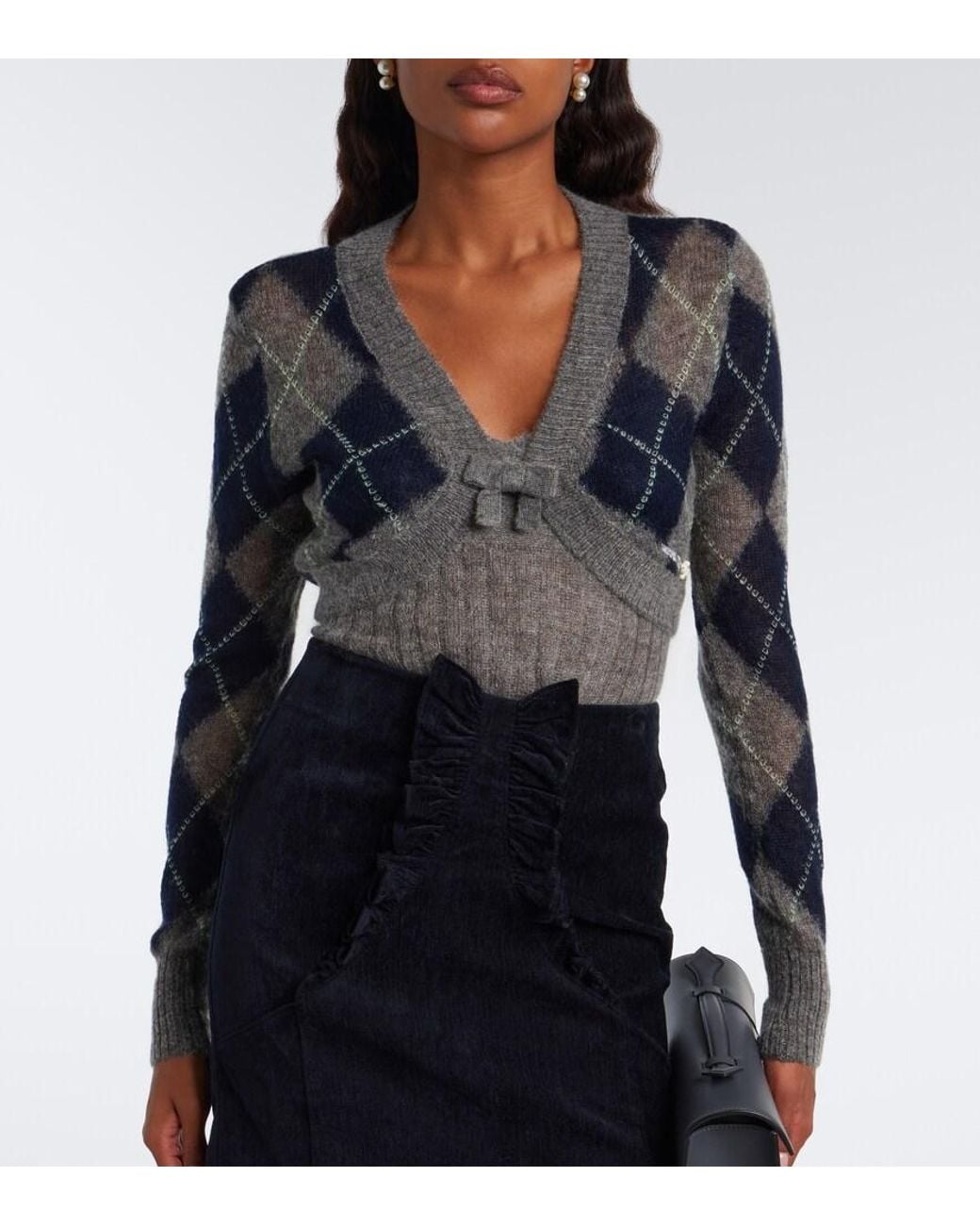 ShuShu/Tong Black Argyle Wool And Mohair-Blend Cardigan