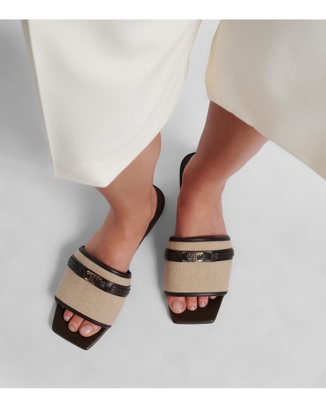 Tod's Brown Leather-Trimmed Raffia Slides