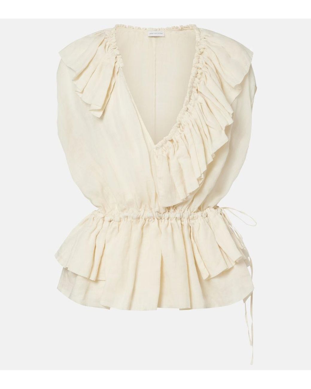 Dries Van Noten Natural Ruffled Peplum Ramie Top