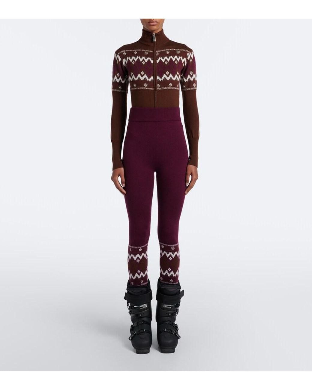 Perfect Moment Brown Fair Isle Wool Bodysuit