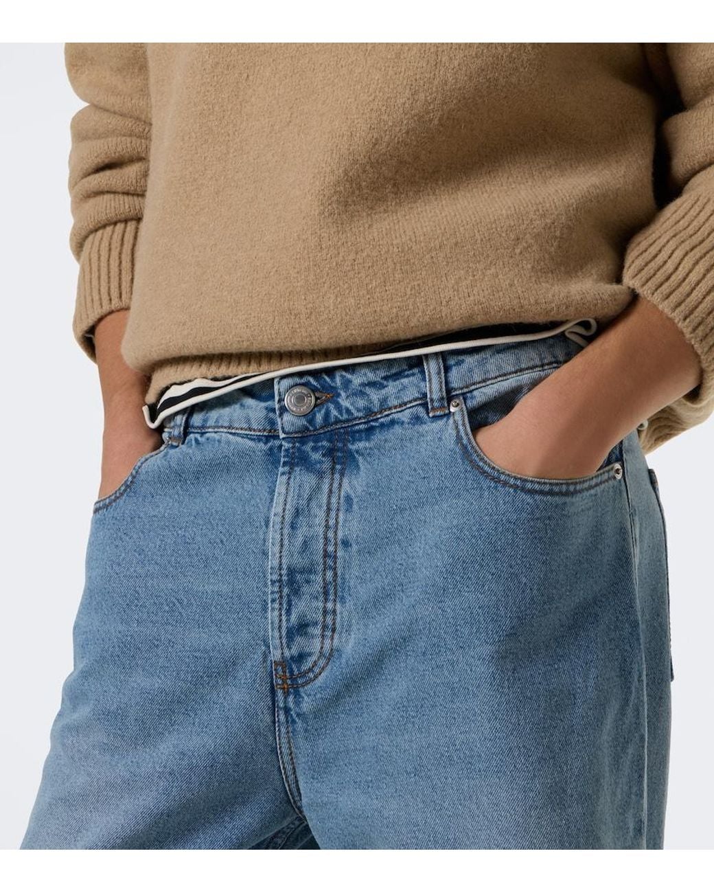 AMI Blue Faded Wide-Leg Jeans for men