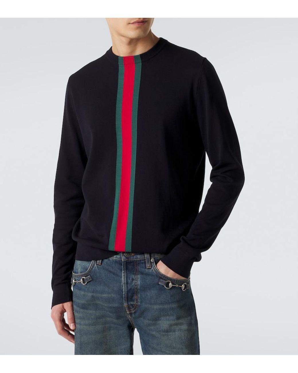 Gucci Blue Web Stripe Cotton Sweater for men