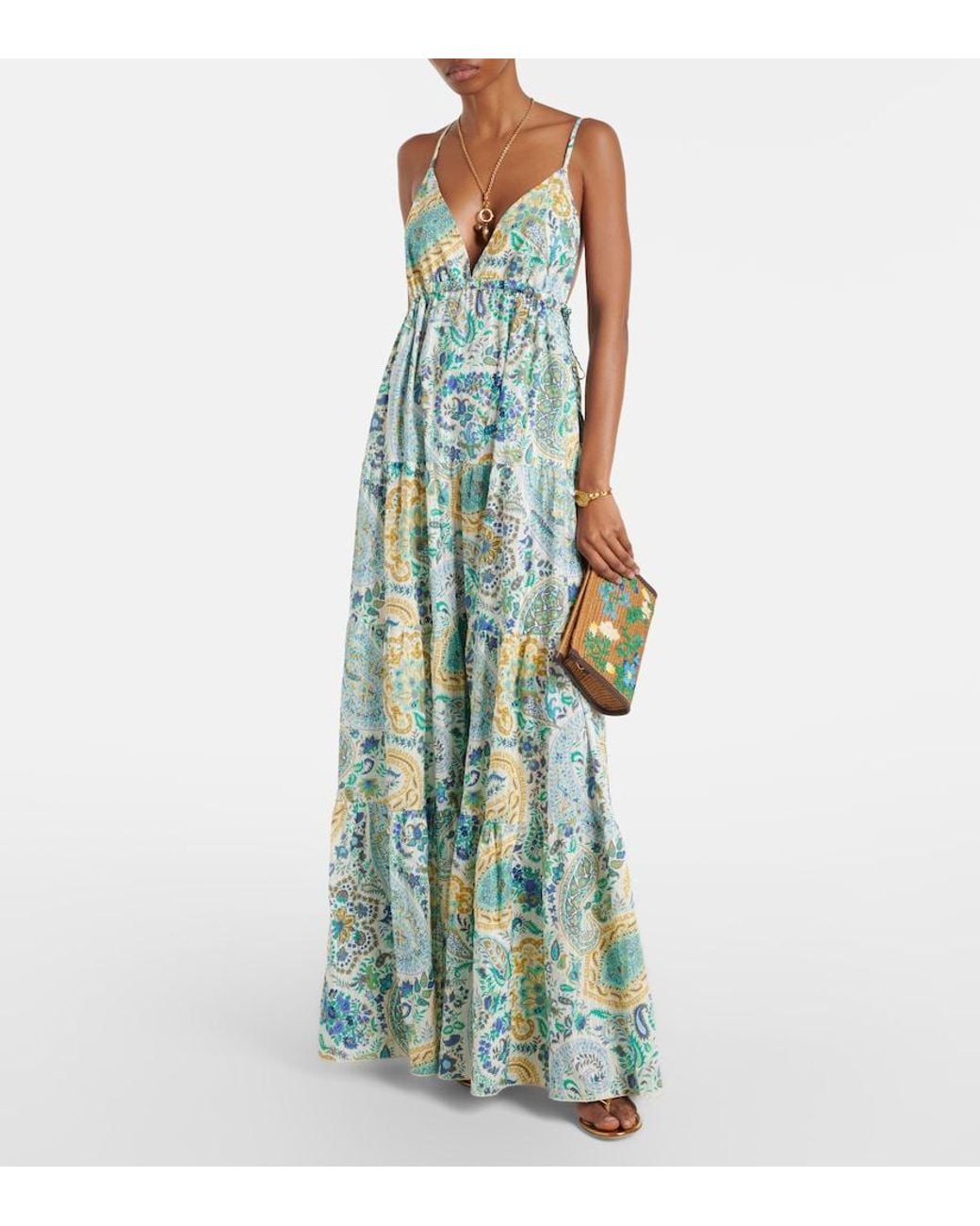 Etro Blue Paisley Tiered Cotton Maxi Dress