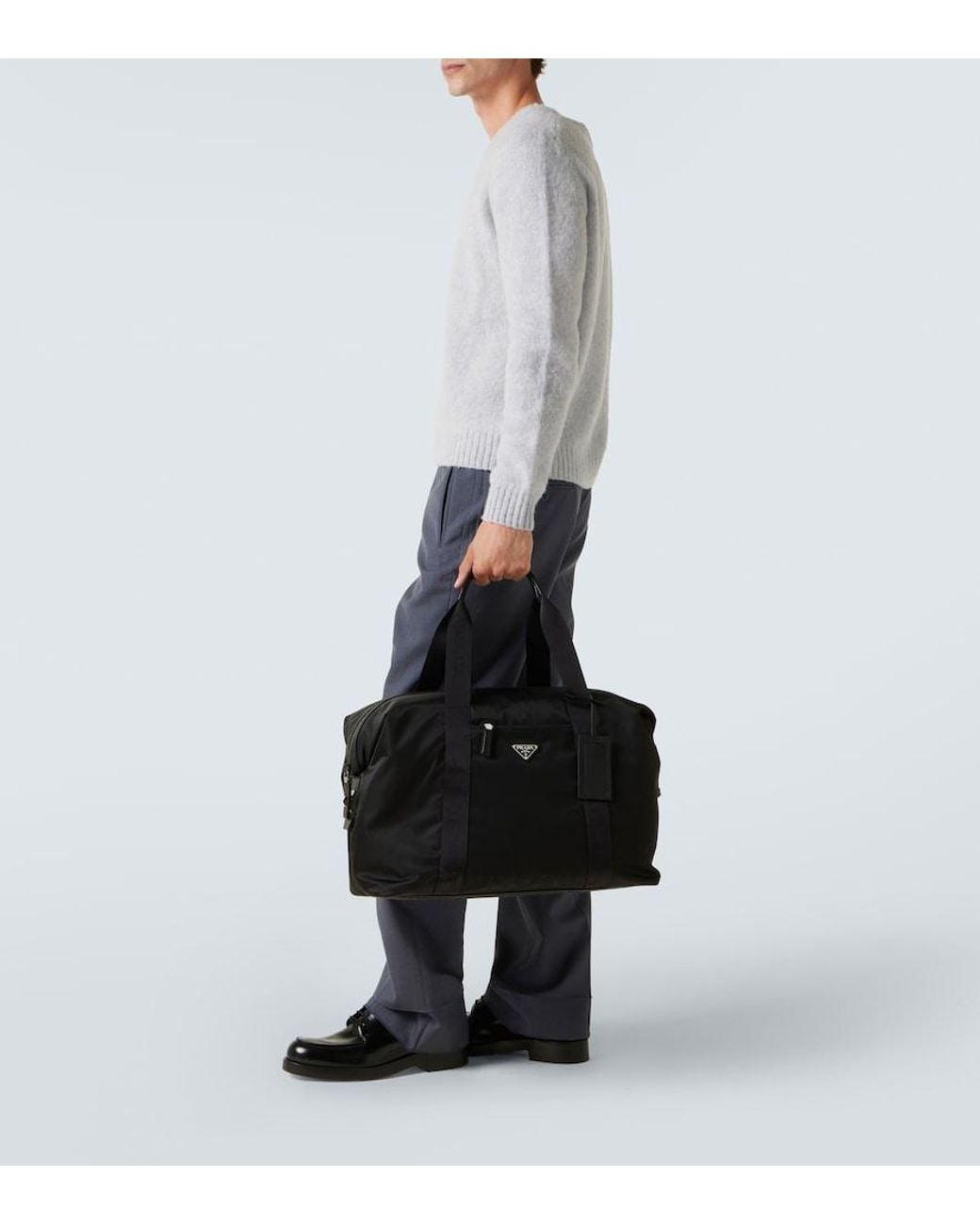 Prada Black Re-Nylon Leather-Trimmed Duffel Bag for men