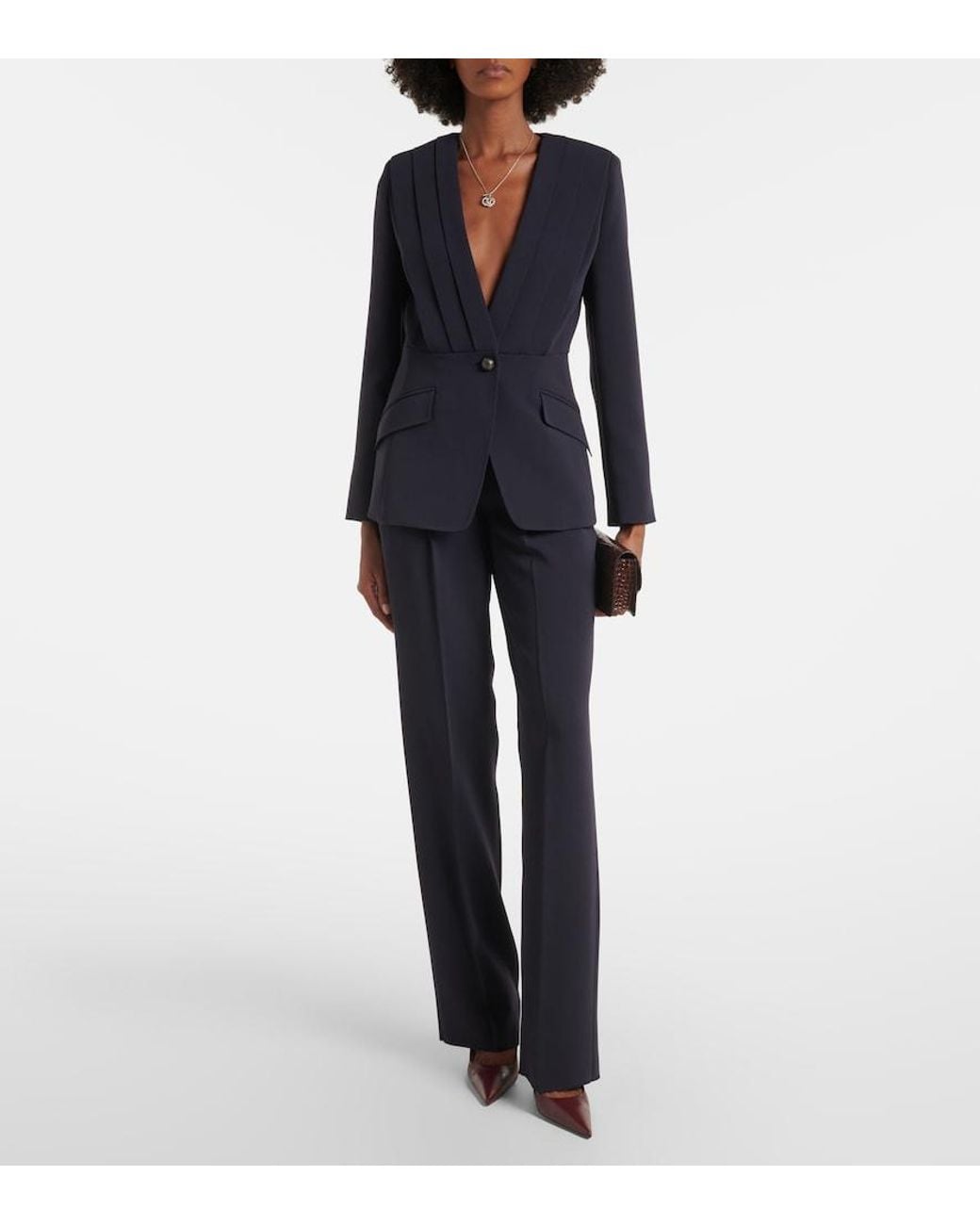 Max Mara Blue Pleated Cady Blazer