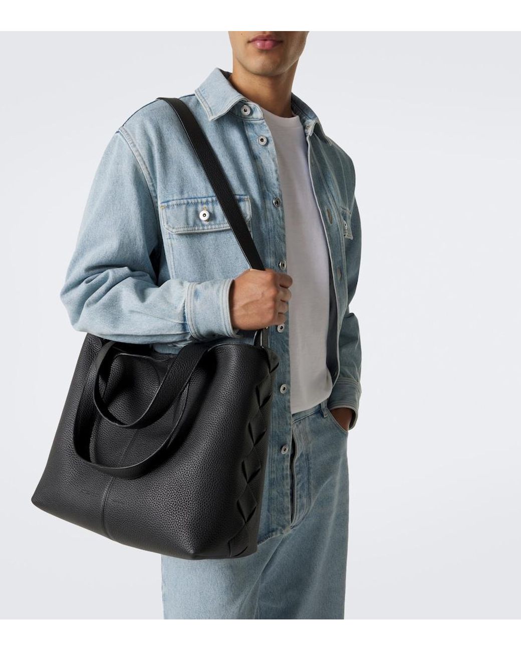 Bottega Veneta Black Intreccio Leather Tote Bag for men
