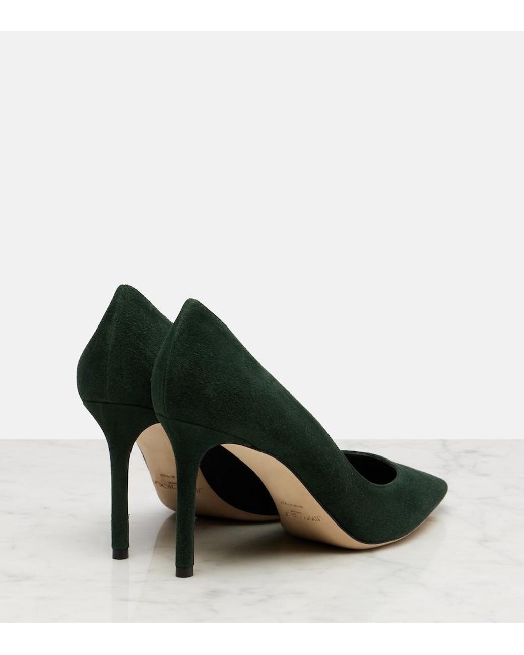 Jimmy Choo Green Romy 85 Suede Pumps
