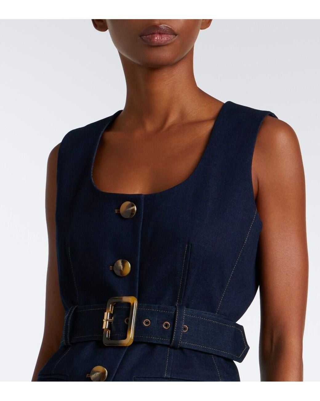 Veronica Beard Blue Becker Belted Denim Vest