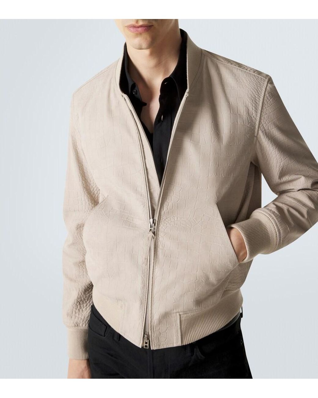 Tom Ford Natural Printed Leather Bomber Jacket for men