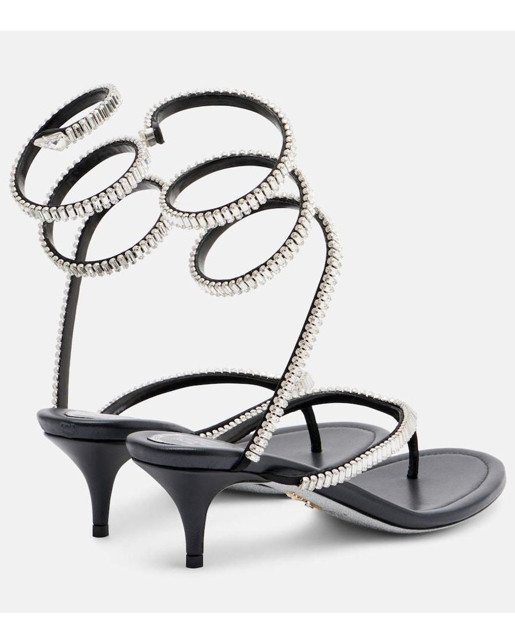 Rene Caovilla Metallic Embellished Satin Thong Sandals