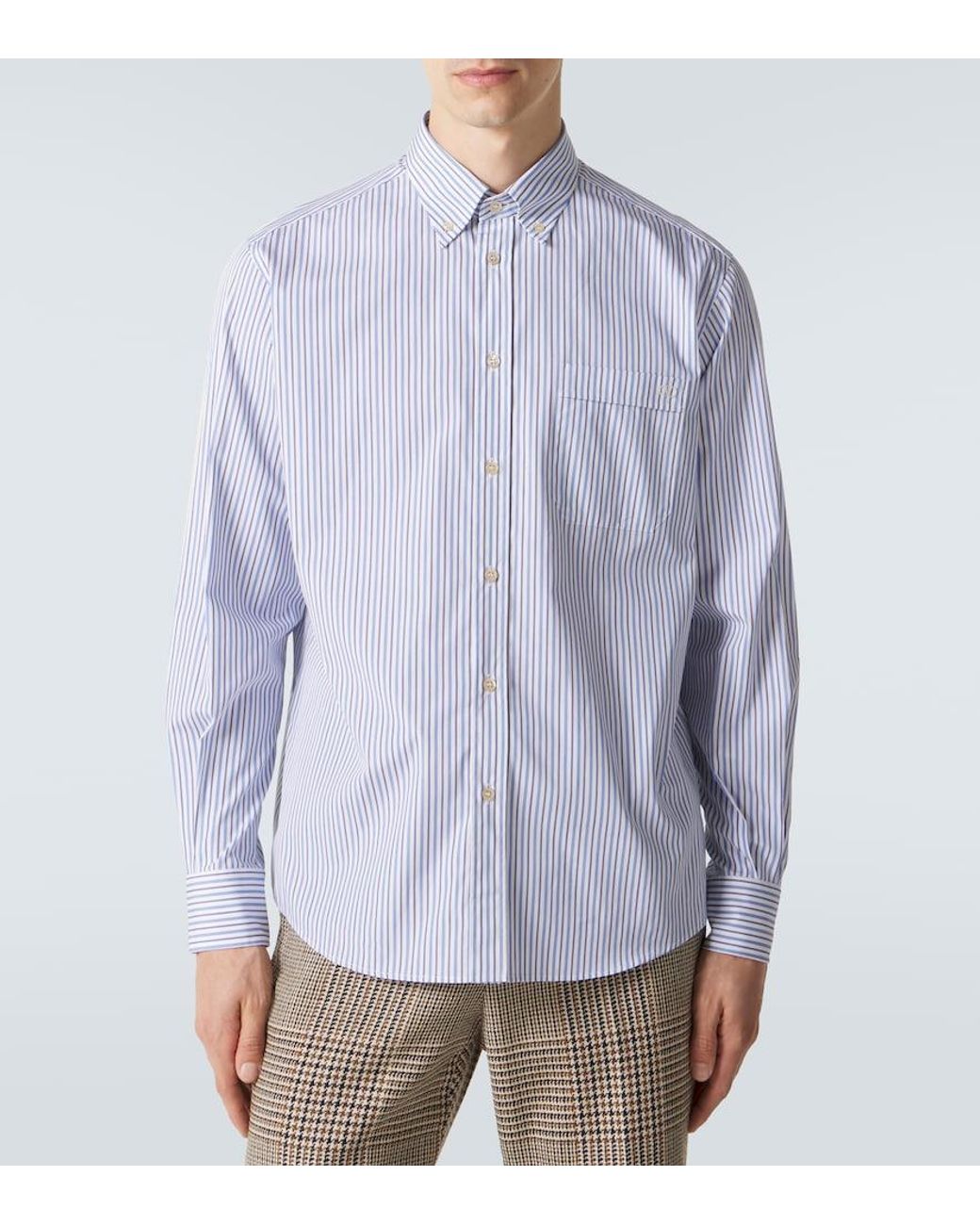 Valentino Garavani Blue Striped Cotton Shirt for men