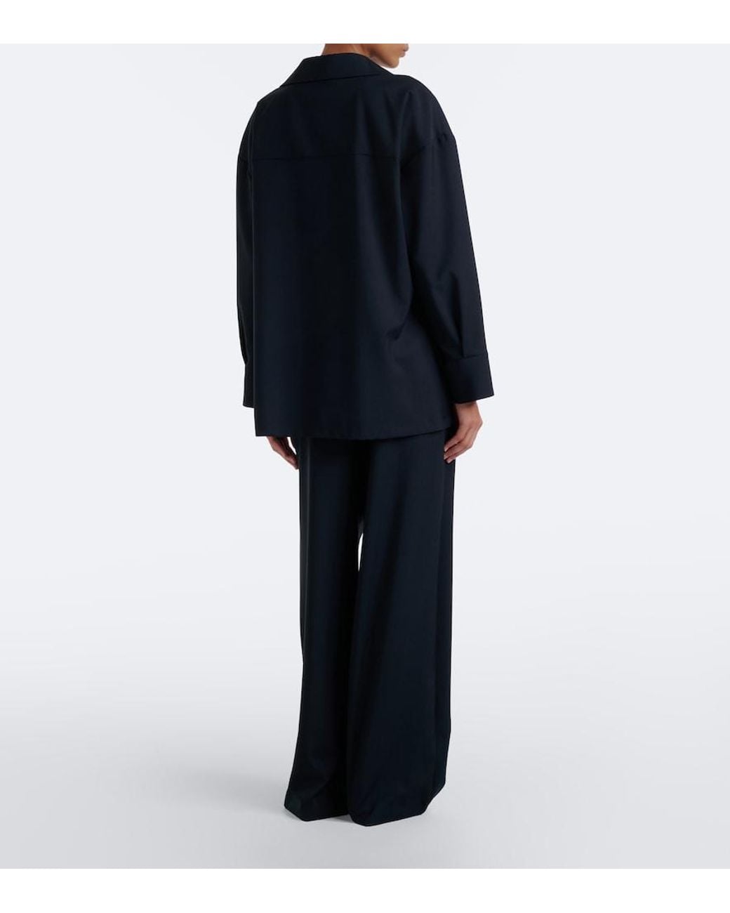 Max Mara Blue Wide-Leg Pleated Virgin Wool Pants