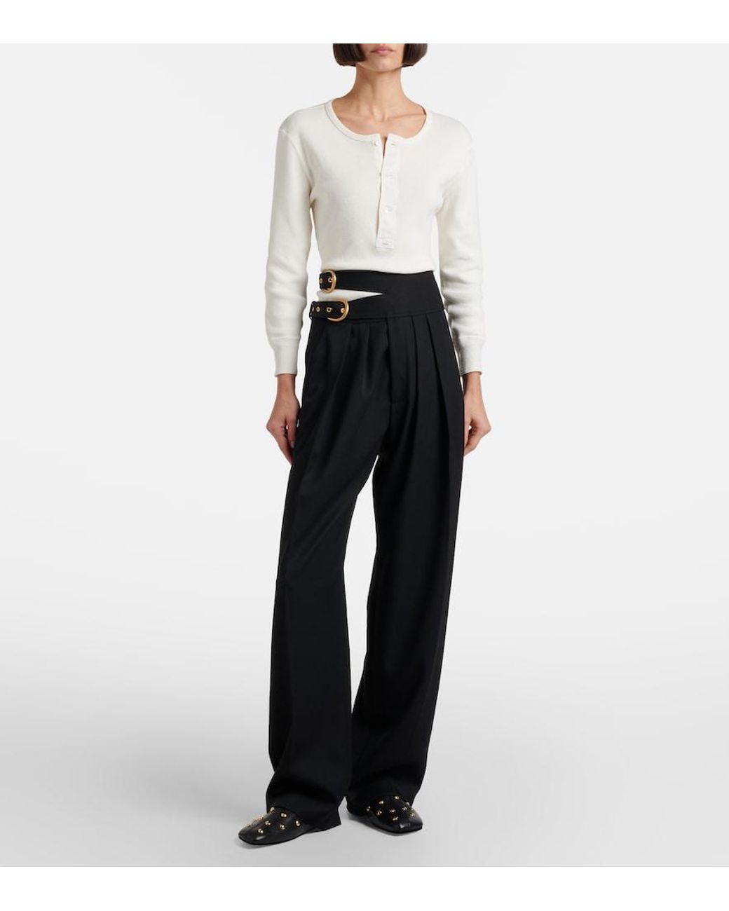 Chloé Black Virgin Wool Wide-Leg Pants