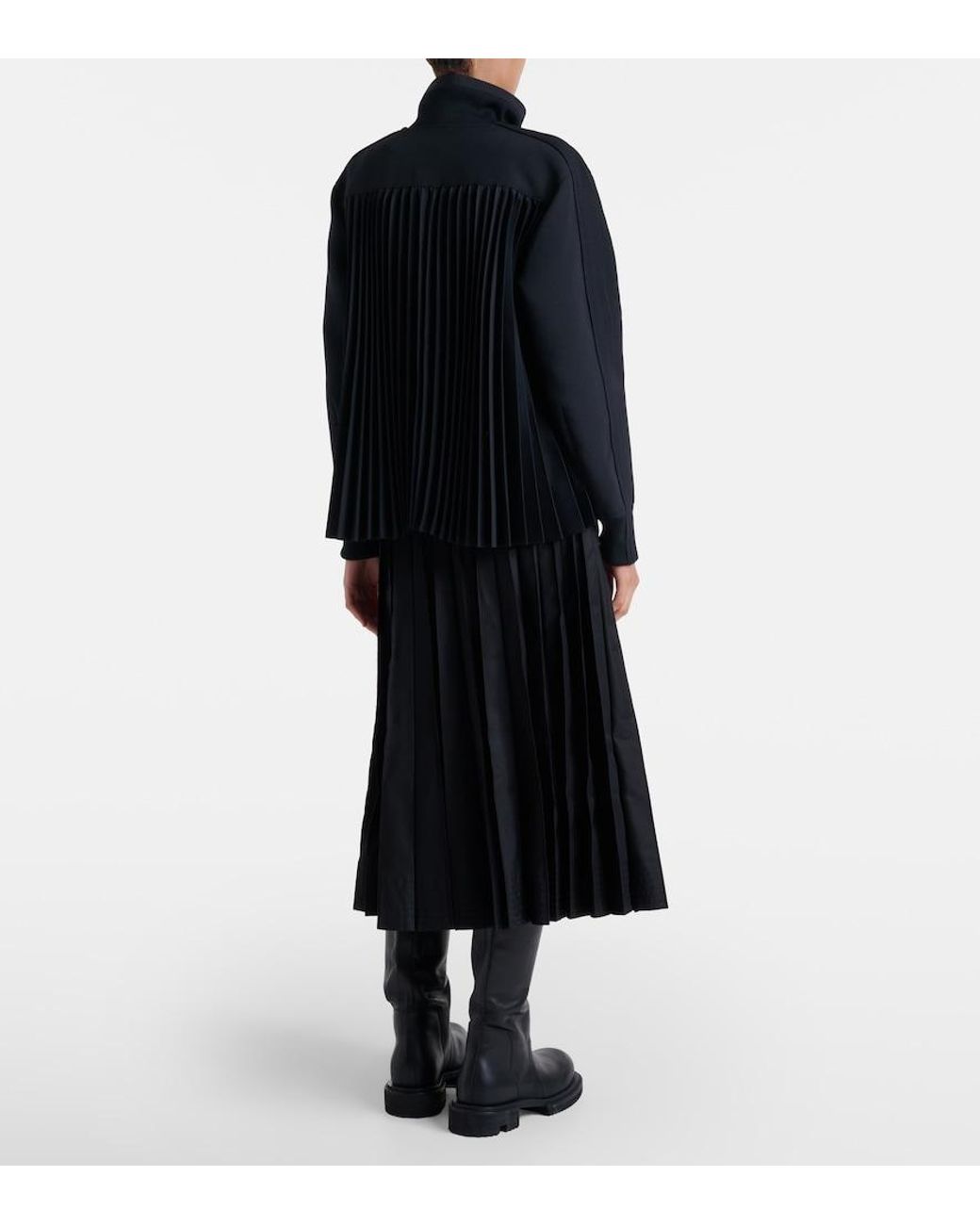 Sacai Black Belted Cotton-Blend Gabardine Midi Skirt