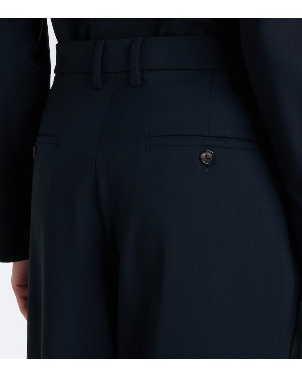 Max Mara Blue Wide-Leg Pleated Virgin Wool Pants