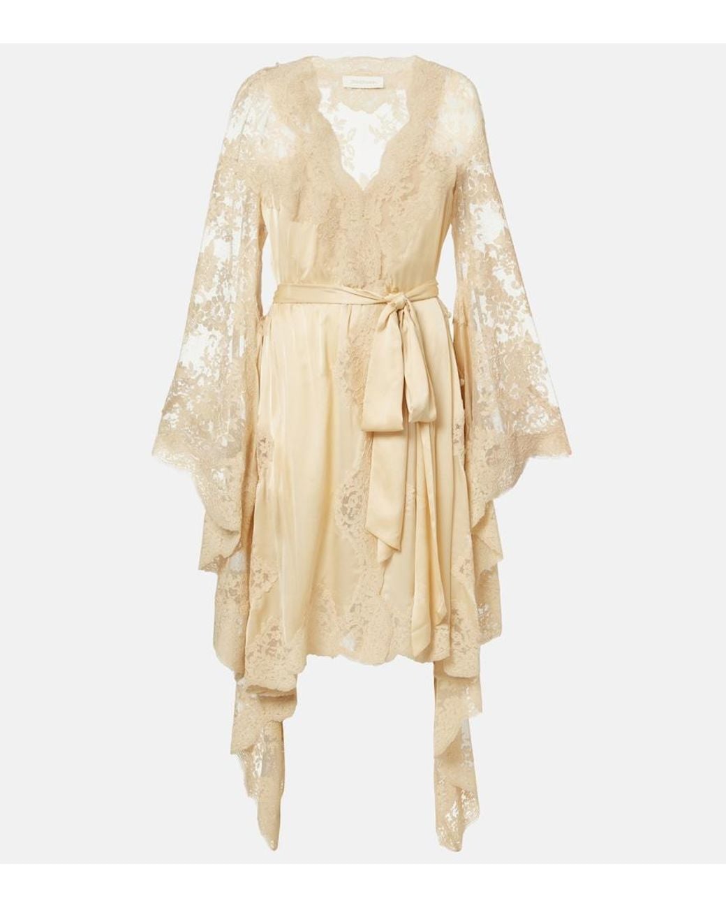 Zimmermann Natural Como Lace-Trimmed Draped Silk Midi Dress