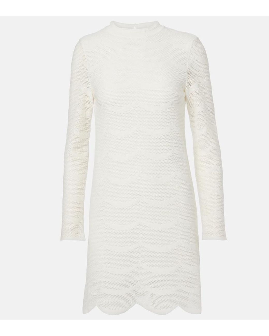 Tom Ford White Knitted Scalloped Cotton And Silk Minidress