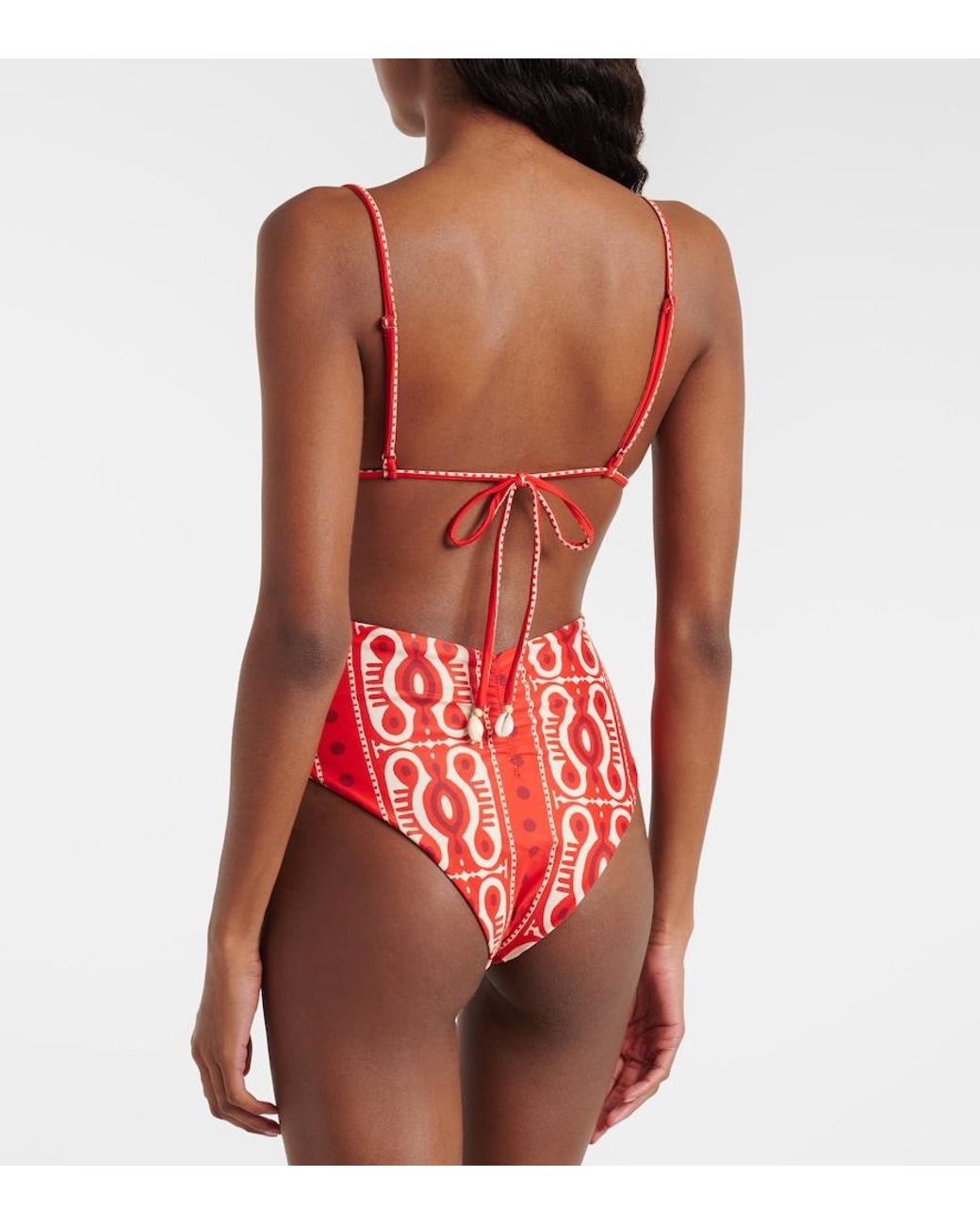 Johanna Ortiz Red Printed Bikini Top