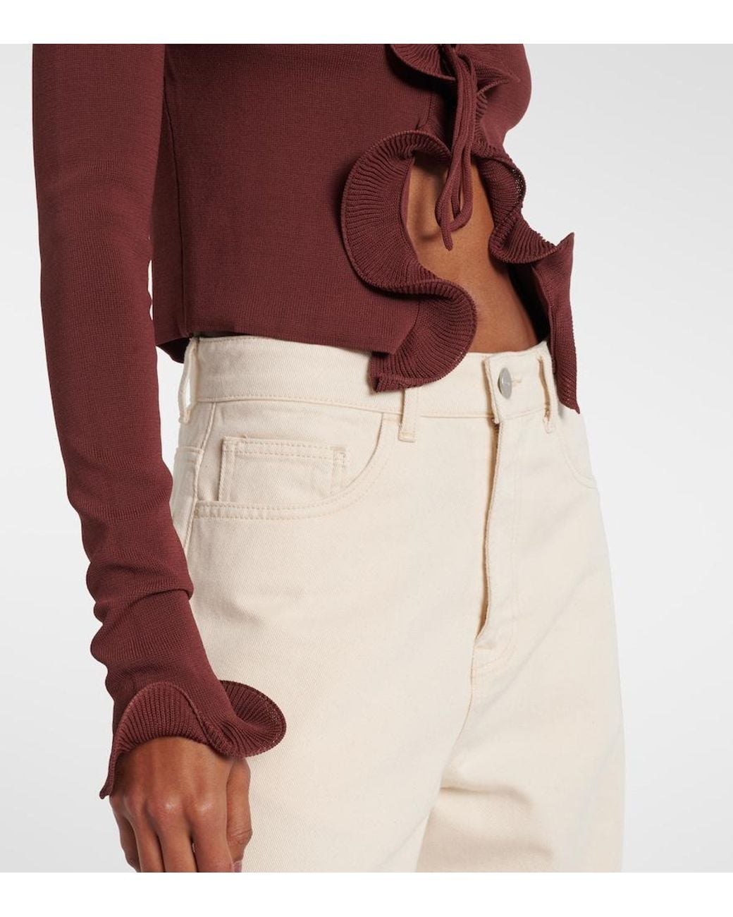 SAME Red Knitted Ruffled Top