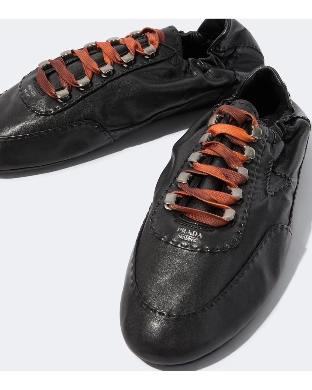 Prada Black Collapse Leather Sneakers for men
