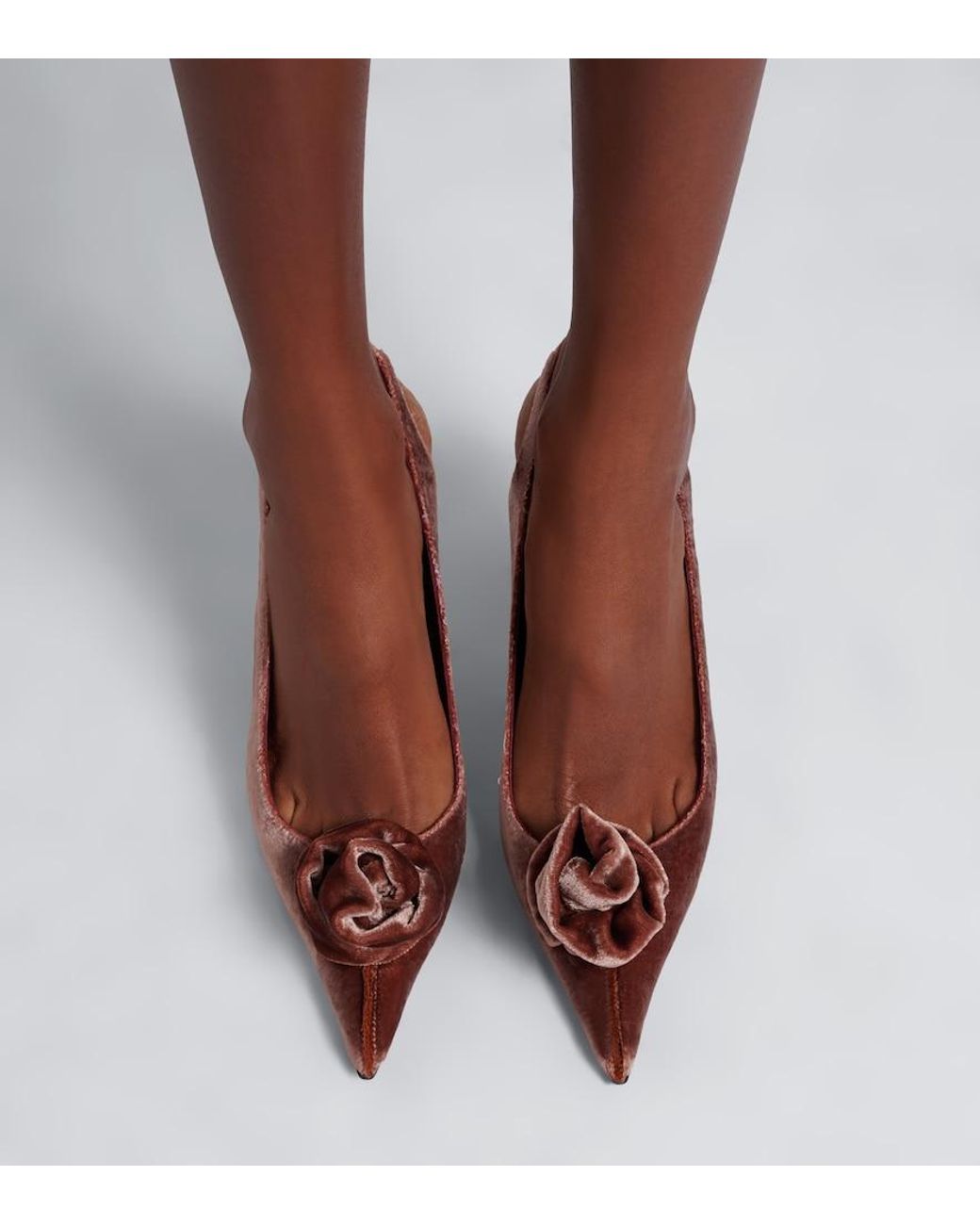 Magda Butrym Red Floral-Applique Velvet Slingback Pumps