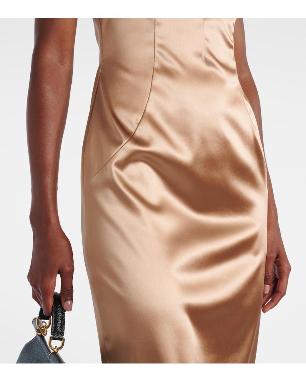 Dolce & Gabbana Brown Pleated Satin Midi Dress